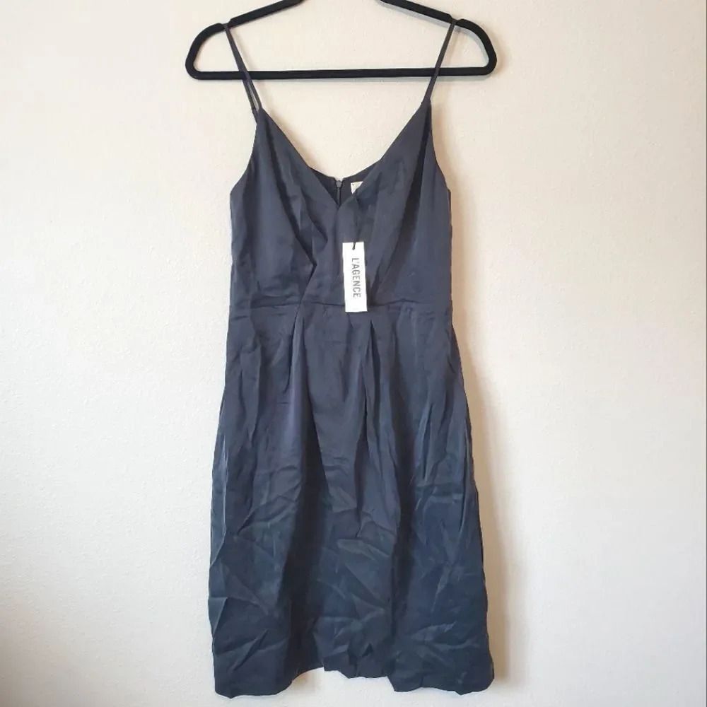L'AGENCE Black Spaghetti-Strap A-Line Mini Dress
